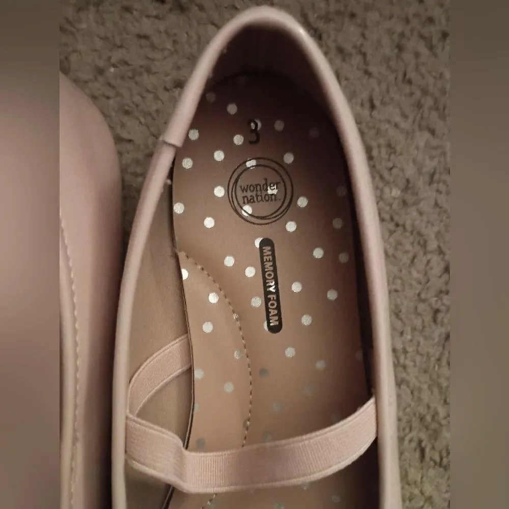 Wonder Nation Memory Foam Girls Patent Leather Flats Size 3 Tan PRE-OWNED